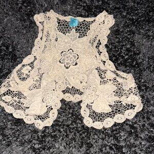 h.i.p. Cream Cropped Asymmetrical Blouse with Bib Collar